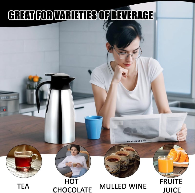 Ysglory 2 PCS 68 OZ Thermal Coffee Carafe Stainless Steel Creamer Pitcher Double Walled Vacuum Insulated Pitcher Thermal Hot Pot Flask with Brushes for Keeping Hot Coffee Tea - Image 5
